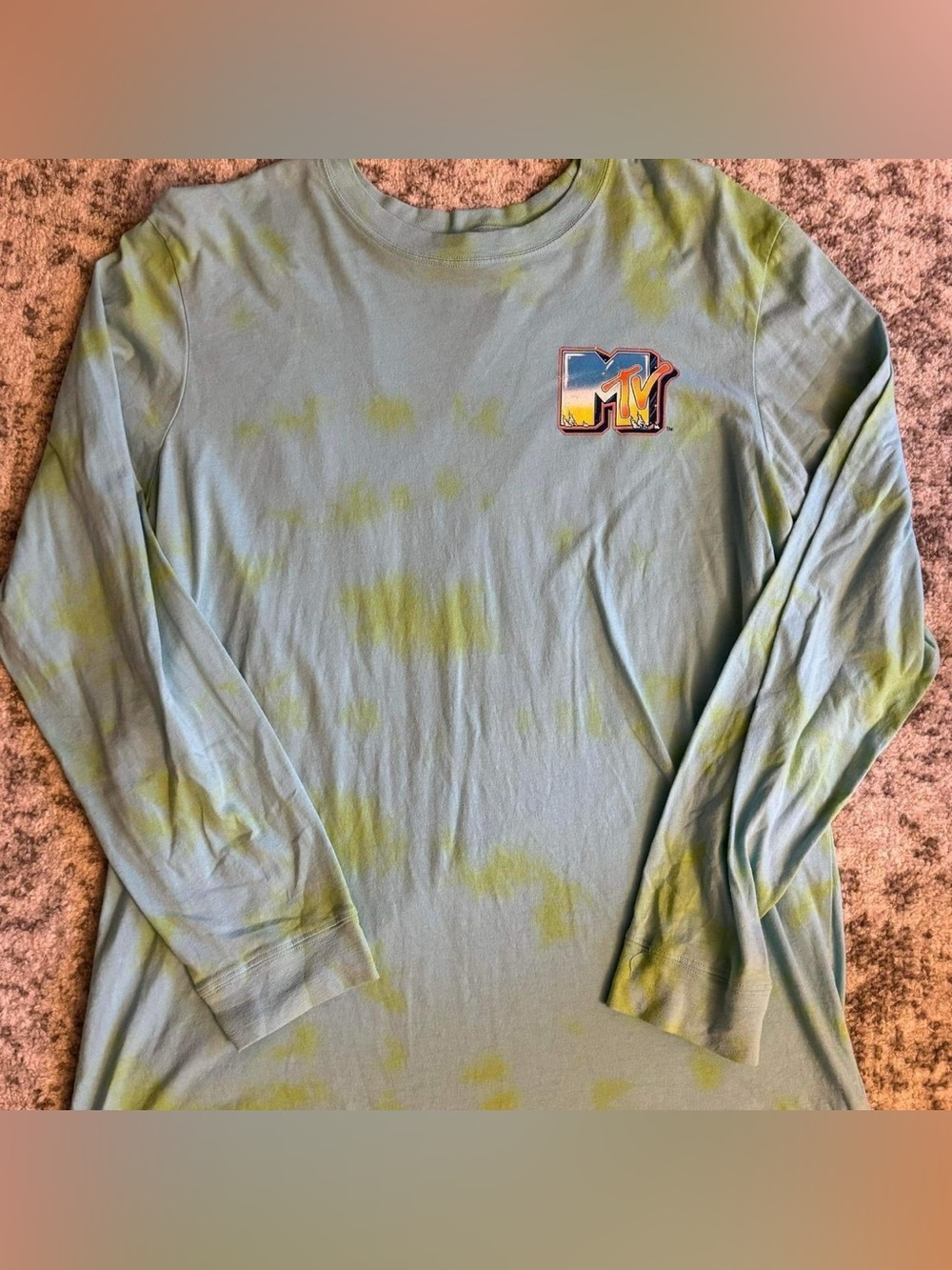 MTV Long Sleeve Blue & Green Tie Dye Shirt Size XL